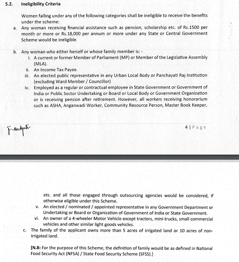 Ineligibility criteria for subhadra yojana