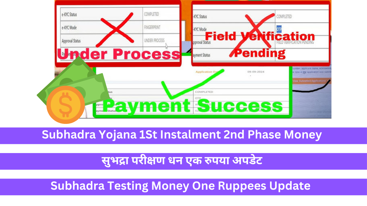 Subhadra Testing Money One Ruppees Update | Subhadra Yojana 1St Instalment 2nd Phase Money