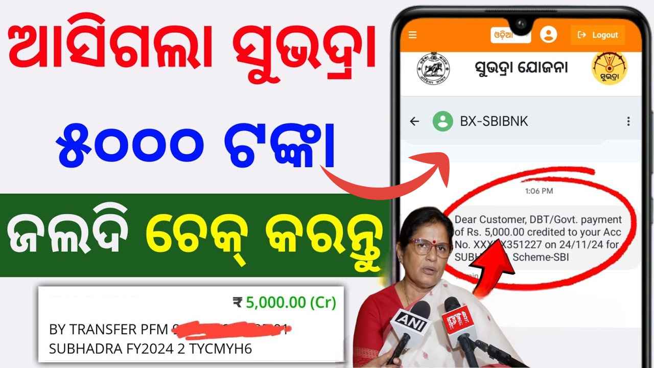 ମିଳିଲା ସୁଭଦ୍ରା ଟଙ୍କା ଦେଖନ୍ତୁ | Subhadra yojana money credited | check your bank account