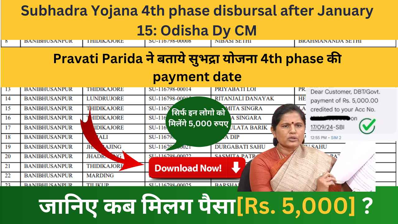 Pravati Parida ने बताये सुभद्रा योजना 4th phase की payment date 📅: जानिए कब मिलग पैसा ?| Subhadra Yojana 4th phase disbursal after January 15: Odisha Dy CM