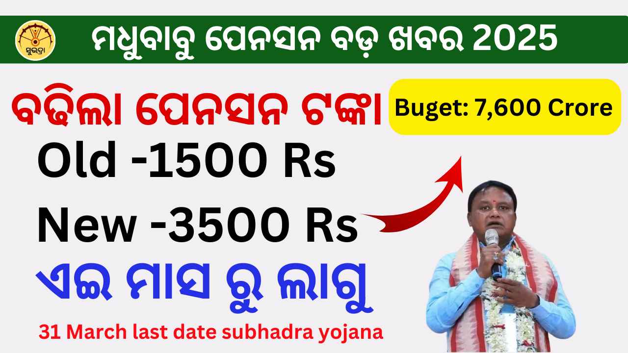 🔴ଭତ୍ତା ଟଙ୍କା ବଢିଲା: Madhu Babu Pension Hiked to Rs 3500 Per Month From Rs 1500 📈| madhubabu pension yojana update,subhadra yojana